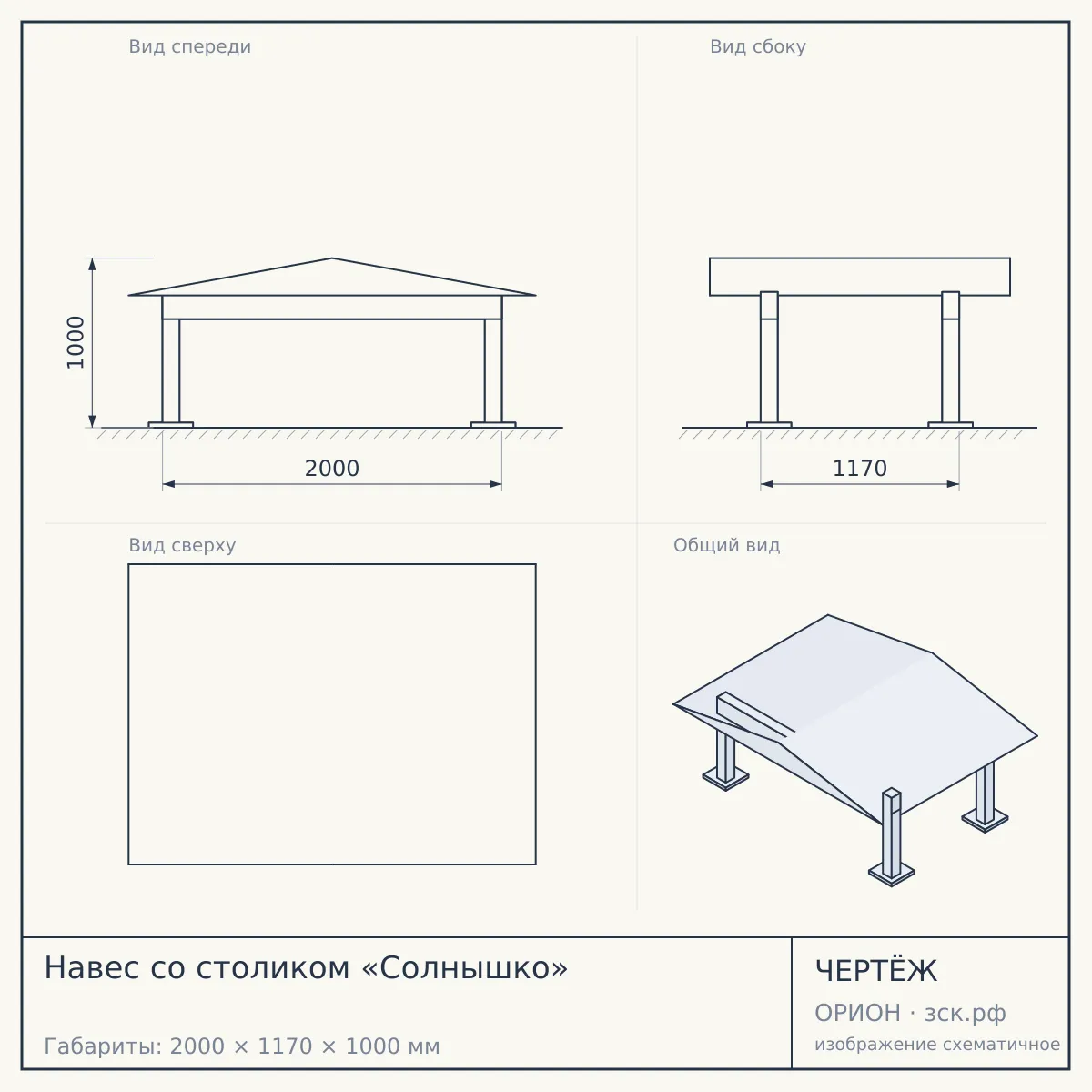 Навес со столиком «Солнышко» — чертёж